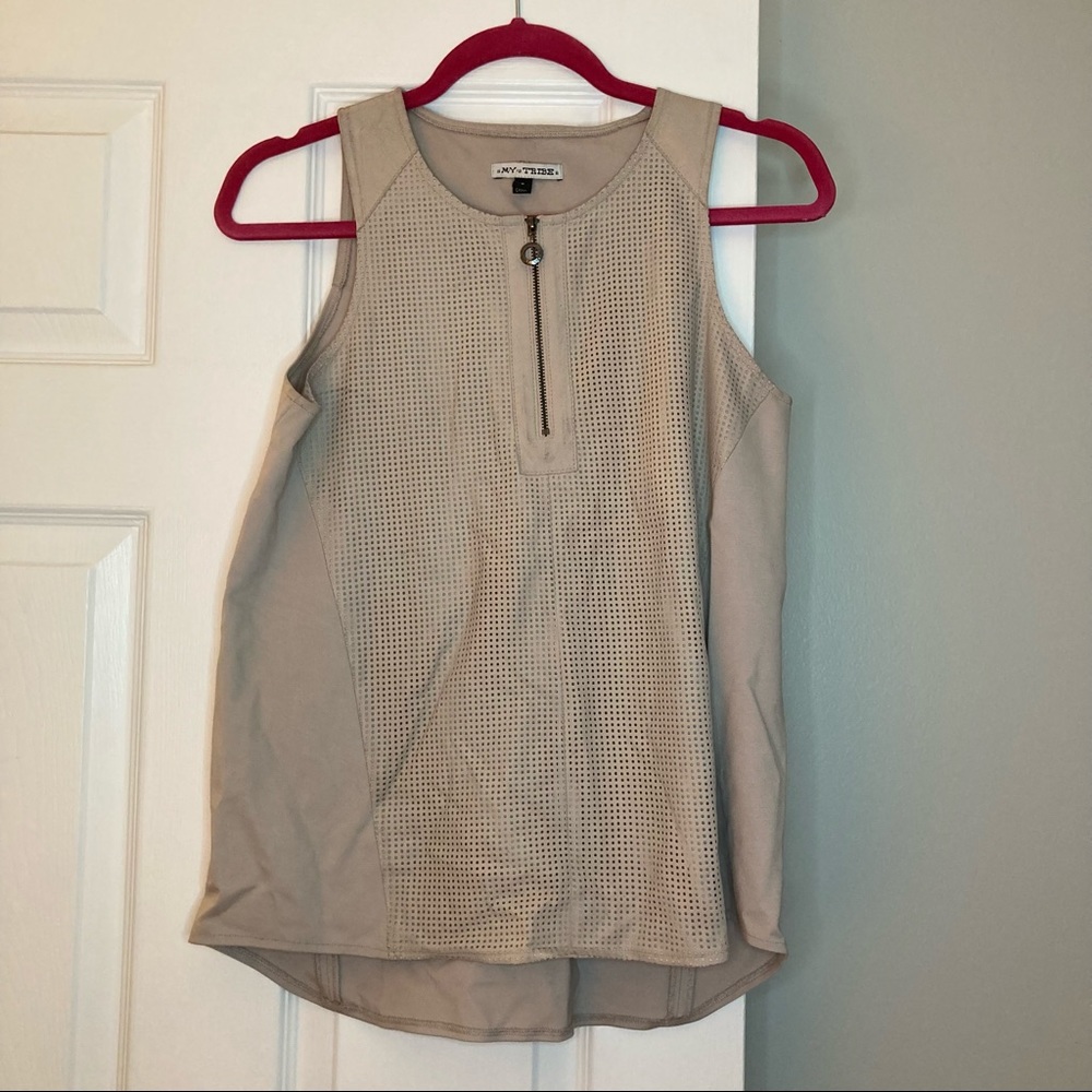 Tank top with perforated leather